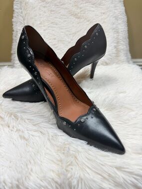 Coach Black Waverly Tea Rose Studded Leather Pointed-Toe Heels